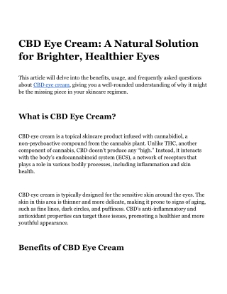 CBD Eye Cream: A Natural Solution for Brighter, Healthier Eyes