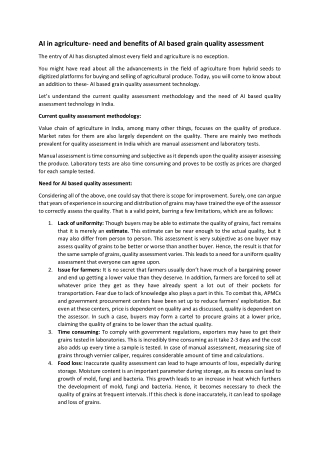 AI in agriculture- need and benefits of AI based grain quality assessment