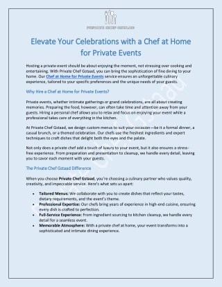 Chef at Home for Private Events by Private Chef Gstaad