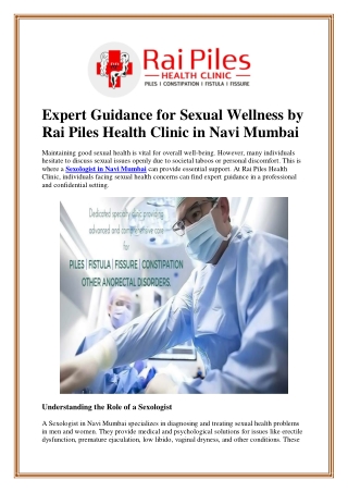 Expert Guidance for Sexual Wellness by Rai Piles Health Clinic in Navi Mumbai