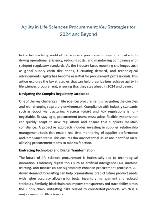 The Future of Procurement in the Life Sciences Industry