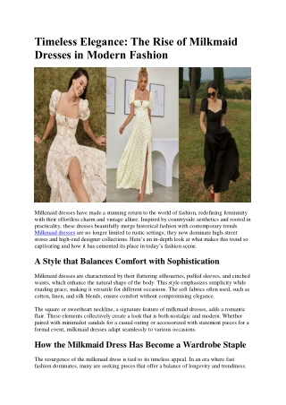 Milkmaid Dresses: The Perfect Blend of Elegance and Comfort