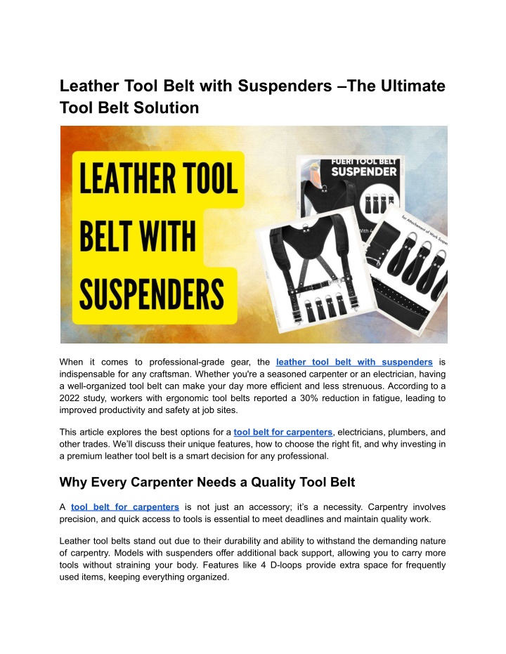 leather tool belt with suspenders the ultimate