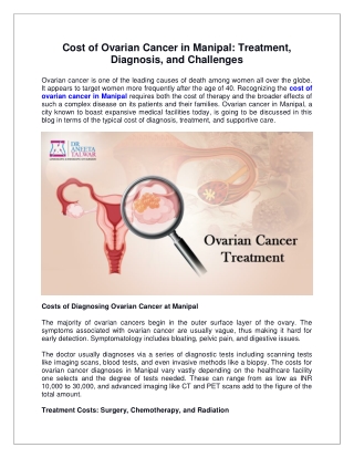 Cost of Ovarian Cancer in Manipal Treatment, Diagnosis, and Challenges