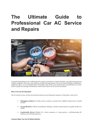 The Ultimate Guide to Professional Car AC Service and Repairs