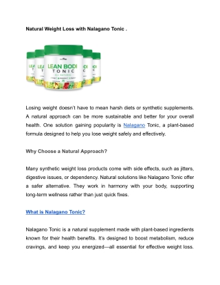 Unlock Natural Weight Loss with Nalagano Tonic: Your Path to Wellness