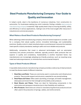 Steel Products Manufacturing Company- Your Guide to Quality and Innovation