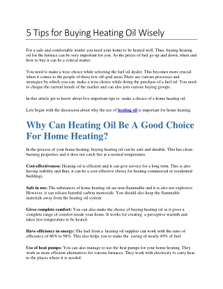 5 Tips for Buying Heating Oil Wisely