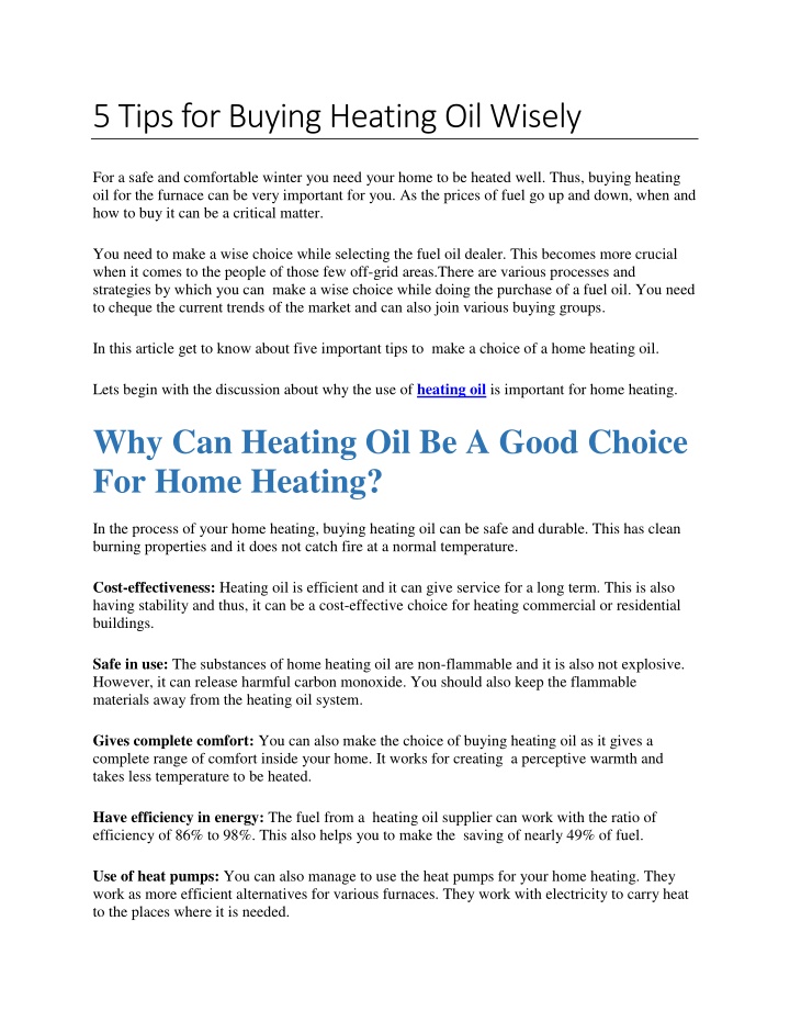 5 tips for buying heating oil wisely