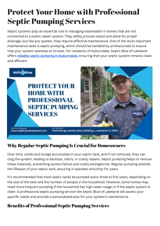 Protect Your Home with Professional Septic Pumping Services