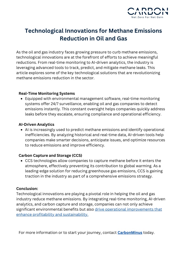 technological innovations for methane emissions