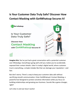 Is Your Customer Data Truly Safe? Discover How Contact Masking with Go4Whatsup S