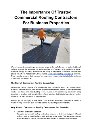 The Importance Of Trusted Commercial Roofing Contractors For Business Properties