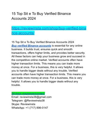 15 Top Sit e To Buy Verified Binance Accounts 2024