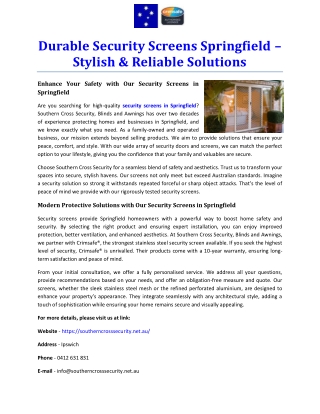 Durable Security Screens Springfield – Stylish & Reliable Solutions