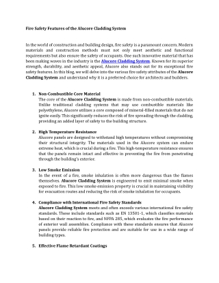 Fire Safety Features of the Alucore Cladding System