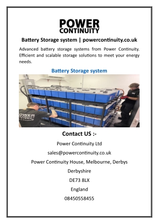 Battery Storage system  powercontinuity.co.uk