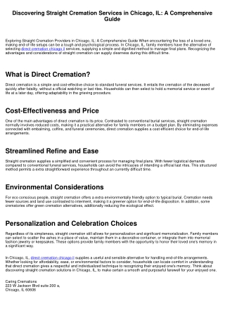 Discovering Direct Cremation Solutions in Chicago, IL: A Comprehensive Overview