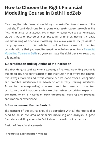 How to Choose the Right Financial Modelling Course in Delhi – edZeb