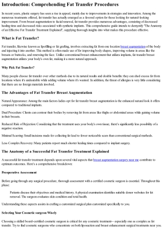 The Anatomy of a Successful Fat Transfer Treatment Explained