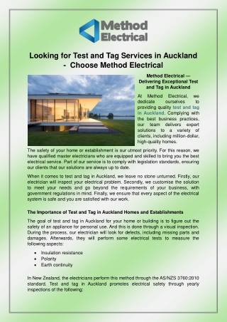 Looking for Test and Tag Services in Auckland -  Choose Method Electrical