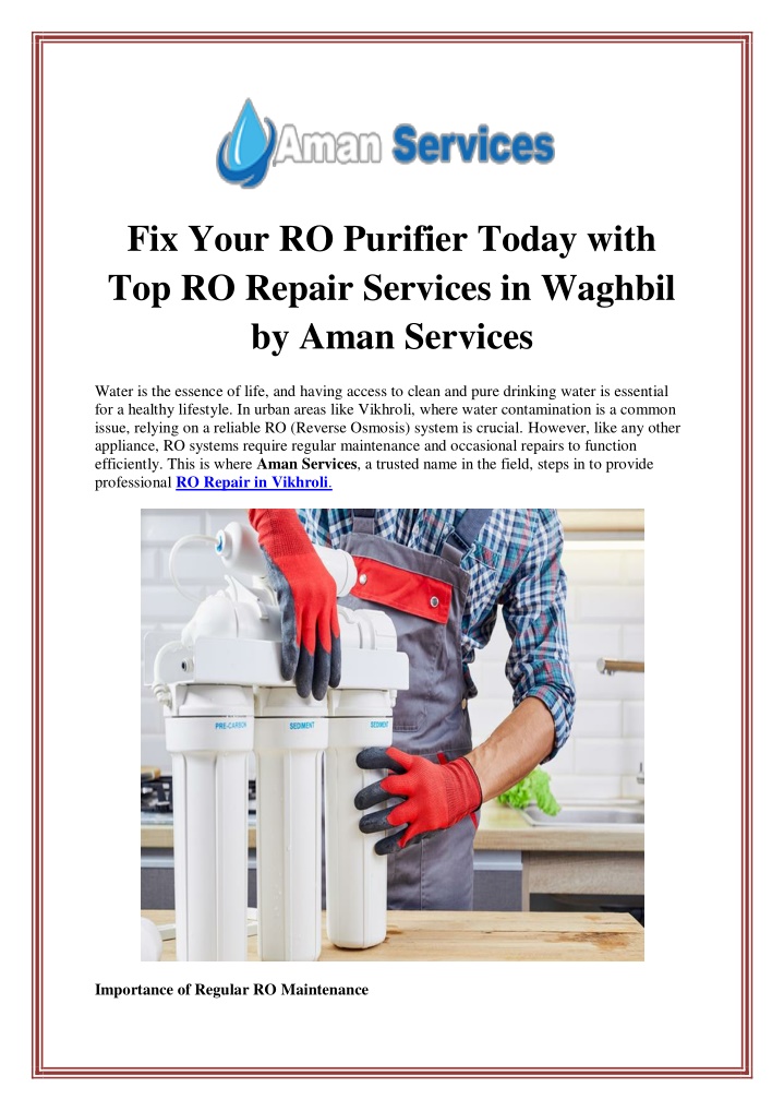 fix your ro purifier today with top ro repair