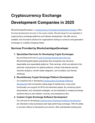 Cryptocurrency Exchange Development Companies in 2025