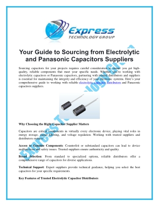 Panasonic Capacitors Suppliers