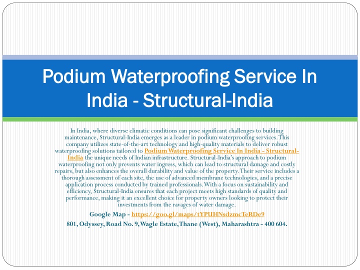 podium waterproofing service in india structural india