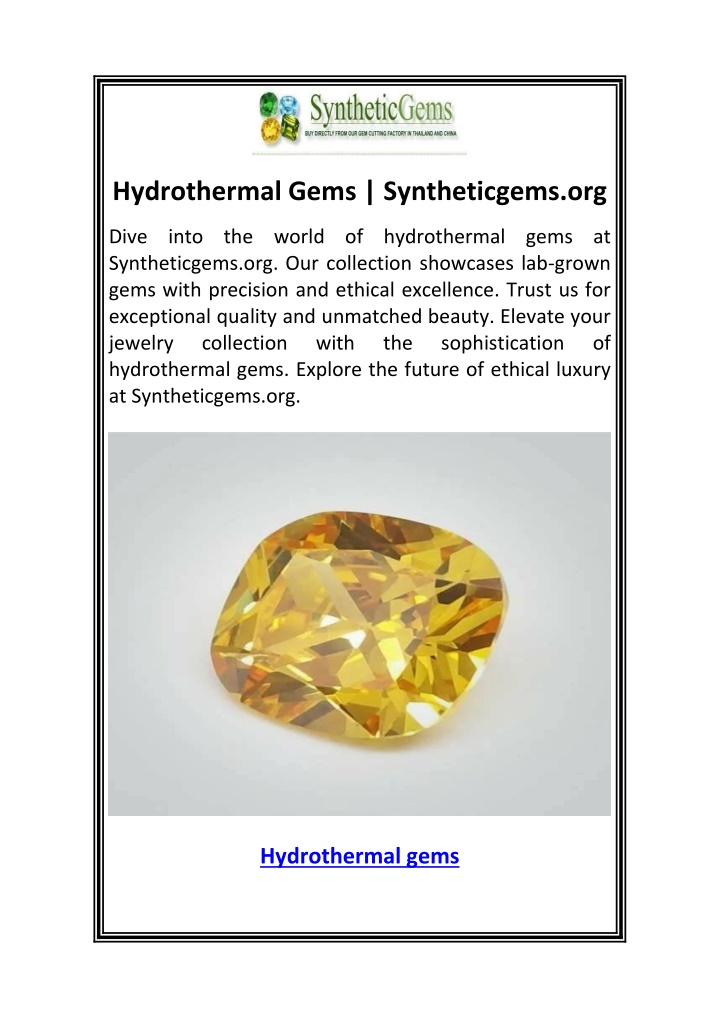 hydrothermal gems syntheticgems org