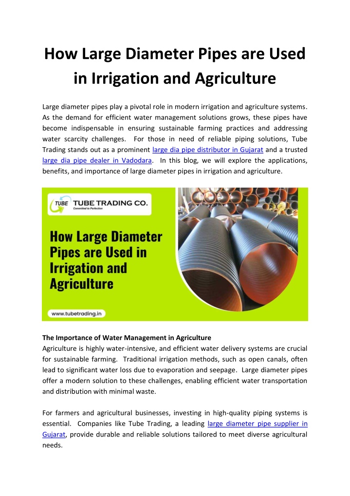 how large diameter pipes are used in irrigation