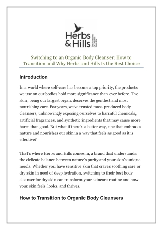 Switching to an Organic Body Cleanser How to Transition and Why Herbs and Hills Is the Best Choice