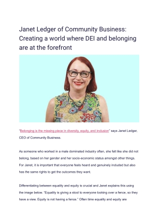 janet ledger of community business creating