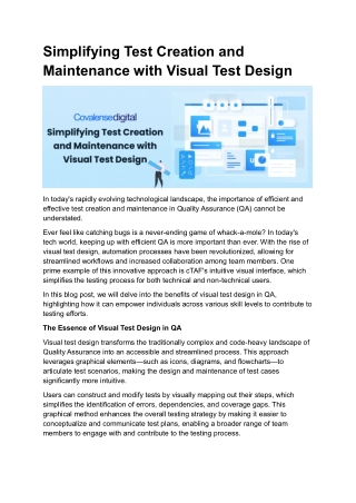Simplifying Test Creation and Maintenance with Visual Test Design