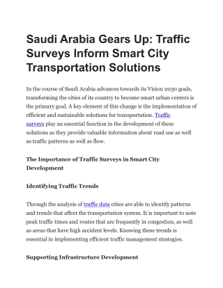 Saudi Arabia Gears Up: Traffic Surveys Inform Smart City Transportation Solution