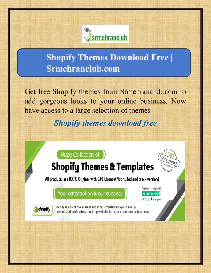 get free shopify themes from srmehranclub