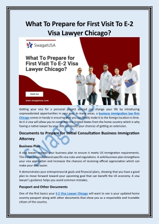 What To Prepare for First Visit To E-2 Visa Lawyer Chicago?