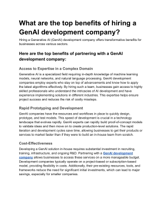 What are the top benefits of hiring a GenAI development company?