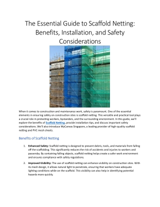 The Essential Guide to Scaffold Netting