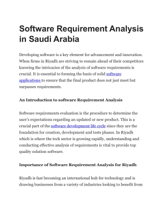 Software Requirement Analysis in Saudi Arabia