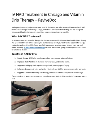 IV NAD Treatment in Chicago and Vitamin Drip Therapy – ReviveDoc