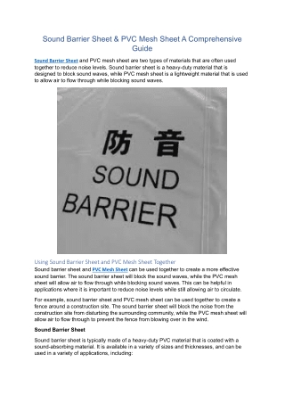 Sound Barrier Sheet & PVC Mesh Sheet A Comprehensive Guide
