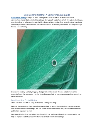 Dust Control Netting - A Comprehensive Guide