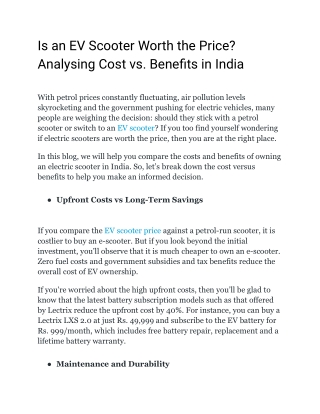 is an ev scooter worth the price analysing cost
