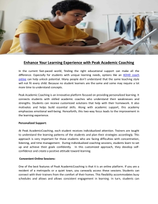 Enhance Your Learning Experience with Peak Academic Coaching