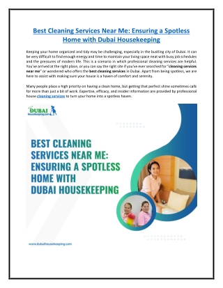 Best Cleaning Services Near Me: Ensuring a Spotless Home with Dubai Housekeeping