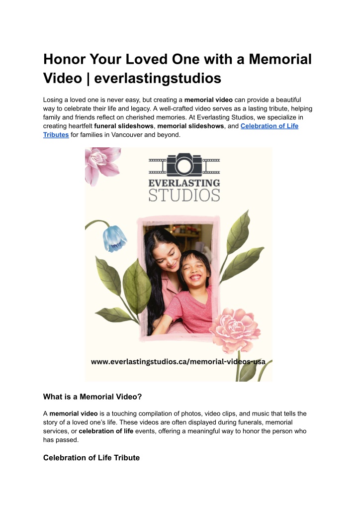 honor your loved one with a memorial video