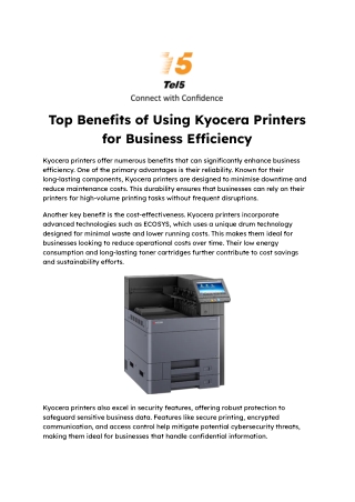 Top Benefits of Using Kyocera Printers for Business Efficiency