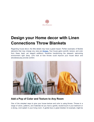 Design your Home decor with Linen Connections Throw Blankets