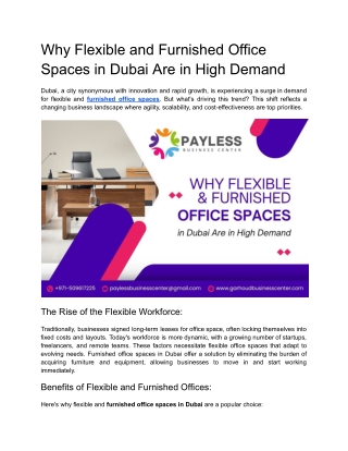 Why Flexible and Furnished Office Spaces in Dubai Are in High Demand